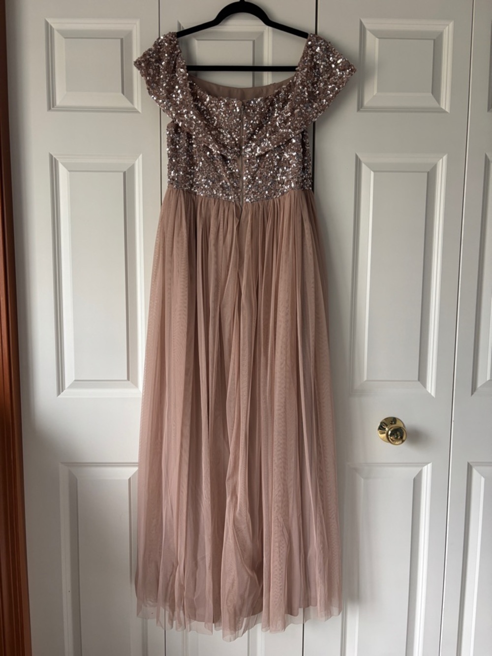 Sequin Off-Shoulder Evening Gown in Blush - Picture 7 of 10